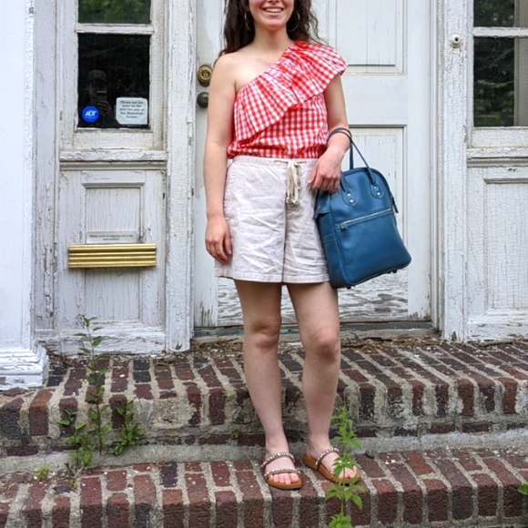 NWT J. Crew One Shoulder Ruffle Checked Top - Picture 4 of 6